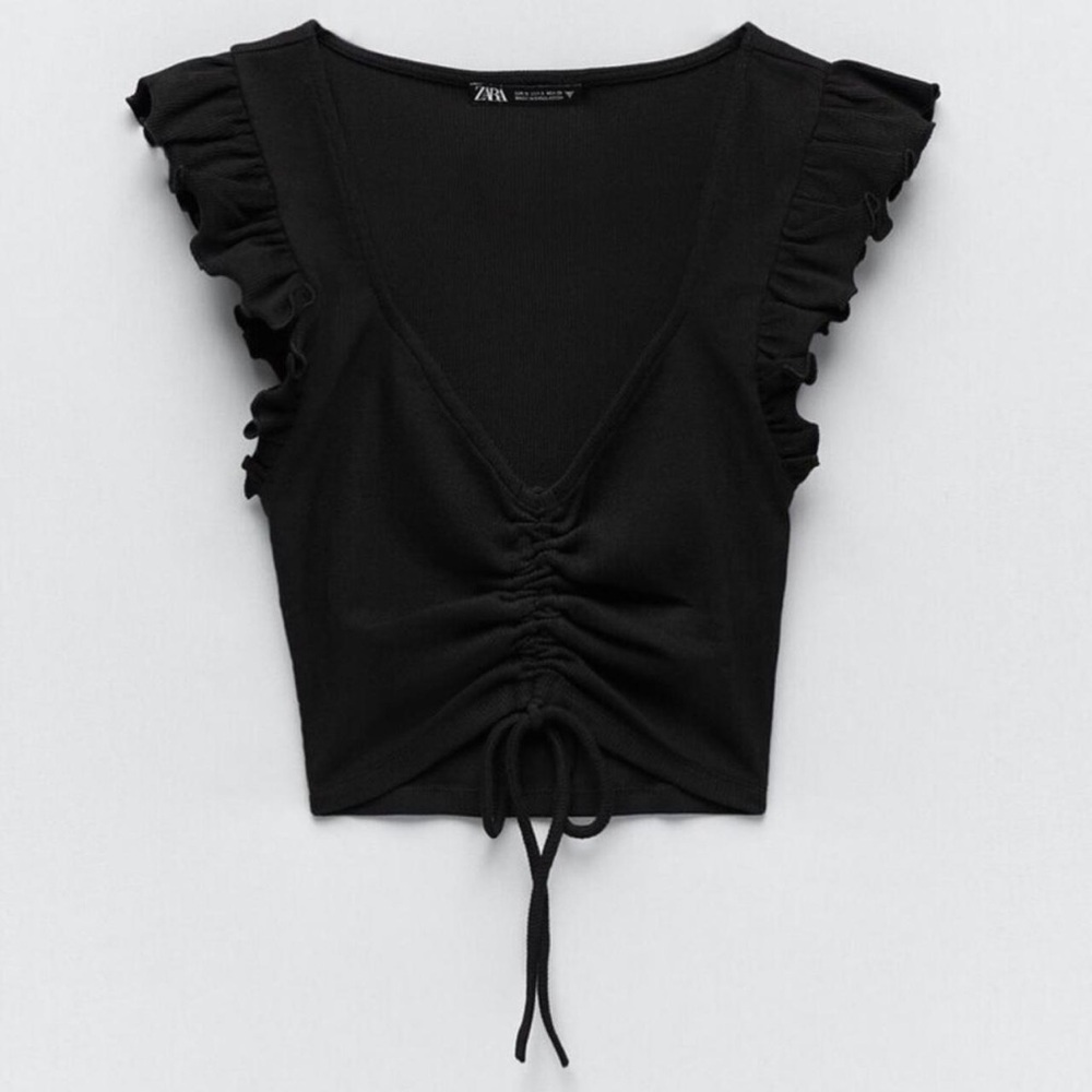 Zara Black Ruffled Crop Top Size L